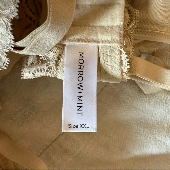 Morrow + Mint Organic Cotton Floral Lace Nursing Bra Beige - Picture 3 of 4